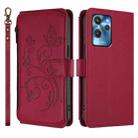 For Oukitel C32 Butterfly Love Flower Multi-card Zipper Wallet Leather Phone Case(Wine Red) - 2