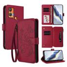 For Oukitel C33 Butterfly Love Flower Multi-card Zipper Wallet Leather Phone Case(Wine Red) - 1