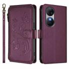 For Oukitel C38 Butterfly Love Flower Multi-card Zipper Wallet Leather Phone Case(Dark Purple) - 2