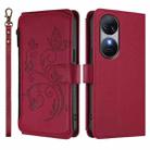 For Oukitel C38 Butterfly Love Flower Multi-card Zipper Wallet Leather Phone Case(Wine Red) - 2