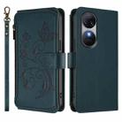 For Oukitel C38 Butterfly Love Flower Multi-card Zipper Wallet Leather Phone Case(Dark Green) - 2