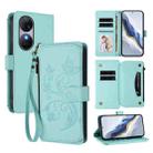 For Oukitel C38 Butterfly Love Flower Multi-card Zipper Wallet Leather Phone Case(Mint Green) - 1