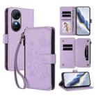 For Oukitel C38 Butterfly Love Flower Multi-card Zipper Wallet Leather Phone Case(Light Purple) - 1