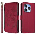 For Oukitel C50 Butterfly Love Flower Multi-card Zipper Wallet Leather Phone Case(Wine Red) - 2