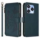For Oukitel C50 Butterfly Love Flower Multi-card Zipper Wallet Leather Phone Case(Dark Green) - 2