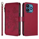 For Oukitel C51 Butterfly Love Flower Multi-card Zipper Wallet Leather Phone Case(Wine Red) - 2