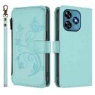 For Oukitel C51 Butterfly Love Flower Multi-card Zipper Wallet Leather Phone Case(Mint Green) - 2