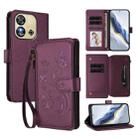For Oukitel C57S / C57 / C57 Pro Butterfly Love Flower Multi-card Zipper Wallet Leather Phone Case(Dark Purple) - 1