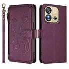 For Oukitel C57S / C57 / C57 Pro Butterfly Love Flower Multi-card Zipper Wallet Leather Phone Case(Dark Purple) - 2
