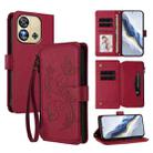 For Oukitel C57S / C57 / C57 Pro Butterfly Love Flower Multi-card Zipper Wallet Leather Phone Case(Wine Red) - 1