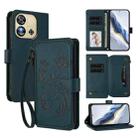 For Oukitel C57S / C57 / C57 Pro Butterfly Love Flower Multi-card Zipper Wallet Leather Phone Case(Dark Green) - 1