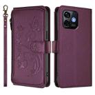 For Ulefone Note 16 Pro Butterfly Love Flower Multi-card Zipper Wallet Leather Phone Case(Dark Purple) - 2