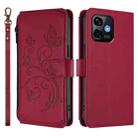 For Ulefone Note 16 Pro Butterfly Love Flower Multi-card Zipper Wallet Leather Phone Case(Wine Red) - 2
