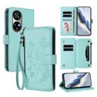 For Ulefone Note 17 Pro Butterfly Love Flower Multi-card Zipper Wallet Leather Phone Case(Mint Green) - 1