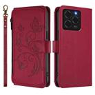 For Ulefone Note 20 Pro Butterfly Love Flower Multi-card Zipper Wallet Leather Phone Case(Wine Red) - 2