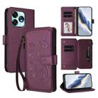 For Umidigi A15 / A15C / A15T Butterfly Love Flower Multi-card Zipper Wallet Leather Phone Case(Dark Purple) - 1