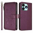For Umidigi A15 / A15C / A15T Butterfly Love Flower Multi-card Zipper Wallet Leather Phone Case(Dark Purple) - 2