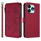 For Umidigi A15 / A15C / A15T Butterfly Love Flower Multi-card Zipper Wallet Leather Phone Case(Wine Red) - 2