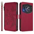For Cubot A30 Butterfly Love Flower Multi-card Zipper Wallet Leather Phone Case(Wine Red) - 2
