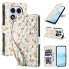 For Redmi Note 14 Pro 5G Global / India Flower Pattern Buckle Leather Phone Case with Lanyard(Orange Flowers) - 1