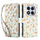 For Redmi Note 14 Pro 5G Global / India Flower Pattern Buckle Leather Phone Case with Lanyard(Orange Flowers) - 2