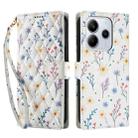For Redmi Note 14 5G Flower Pattern Buckle Leather Phone Case with Lanyard(Blue Flowers) - 2