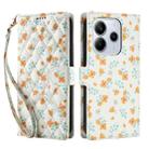 For Redmi Note 14 4G Global 163.25mm Flower Pattern Buckle Leather Phone Case with Lanyard(Orange Flowers) - 2