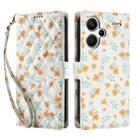 For Redmi Note 13 Pro+ Flower Pattern Buckle Leather Phone Case with Lanyard(Orange Flowers) - 2