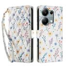 For Redmi Note 13 Pro 4G Flower Pattern Buckle Leather Phone Case with Lanyard(Blue Flowers) - 2