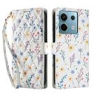 For Redmi Note 13 5G Flower Pattern Buckle Leather Phone Case with Lanyard(Blue Flowers) - 2