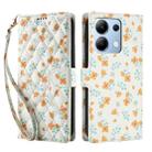 For Redmi Note 13 4G Flower Pattern Buckle Leather Phone Case with Lanyard(Orange Flowers) - 2