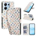 For Redmi Note 13 4G Flower Pattern Buckle Leather Phone Case with Lanyard(Florals) - 1