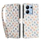 For Redmi Note 13 4G Flower Pattern Buckle Leather Phone Case with Lanyard(Florals) - 2
