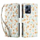 For Redmi Note 12 5G Global Flower Pattern Buckle Leather Phone Case with Lanyard(Orange Flowers) - 2