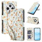 For Redmi 14C 4G Flower Pattern Buckle Leather Phone Case with Lanyard(Orange Flowers) - 1