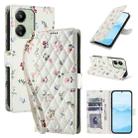 For Redmi 13C 4G / 5G / Poco M6 5G Global Flower Pattern Buckle Leather Phone Case with Lanyard(Pink Flowers) - 1