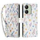For Redmi 13C 4G / 5G / Poco M6 5G Global Flower Pattern Buckle Leather Phone Case with Lanyard(Blue Flowers) - 2