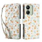 For Redmi 13C 4G / 5G / Poco M6 5G Global Flower Pattern Buckle Leather Phone Case with Lanyard(Orange Flowers) - 2