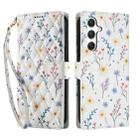 For Samsung Galaxy A15 4G / 5G Flower Pattern Buckle Leather Phone Case with Lanyard(Blue Flowers) - 2
