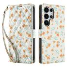 For Samsung Galaxy S25 Ultra 5G Flower Pattern Buckle Leather Phone Case with Lanyard(Orange Flowers) - 2