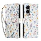 For Samsung Galaxy S25 Edge 5G Flower Pattern Buckle Leather Phone Case with Lanyard(Blue Flowers) - 2