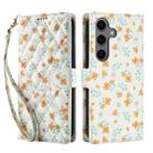 For Samsung Galaxy S24 FE 5G Flower Pattern Buckle Leather Phone Case with Lanyard(Orange Flowers) - 2