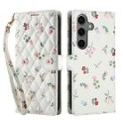 For Samsung Galaxy S24 5G / S25 5G Flower Pattern Buckle Leather Phone Case with Lanyard(Pink Flowers) - 2