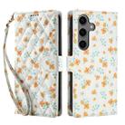 For Samsung Galaxy S24 5G / S25 5G Flower Pattern Buckle Leather Phone Case with Lanyard(Orange Flowers) - 2