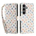 For Samsung Galaxy S24 5G / S25 5G Flower Pattern Buckle Leather Phone Case with Lanyard(Florals) - 2