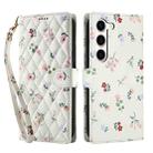For Samsung Galaxy S23 5G Flower Pattern Buckle Leather Phone Case with Lanyard(Pink Flowers) - 2
