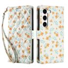 For Samsung Galaxy S23 5G Flower Pattern Buckle Leather Phone Case with Lanyard(Orange Flowers) - 2