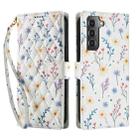 For Samsung Galaxy S22+ 5G Flower Pattern Buckle Leather Phone Case with Lanyard(Blue Flowers) - 2