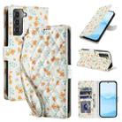 For Samsung Galaxy S22+ 5G Flower Pattern Buckle Leather Phone Case with Lanyard(Orange Flowers) - 1