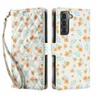 For Samsung Galaxy S22+ 5G Flower Pattern Buckle Leather Phone Case with Lanyard(Orange Flowers) - 2